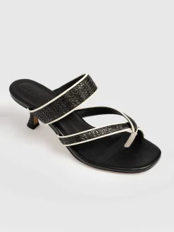 Adaline Toe Post Heels - Black Raffia
