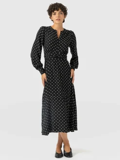Adaline Zip Up Dress - Black Polka Dot