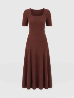 Akia Short Sleeve Dress - Maroon Textured