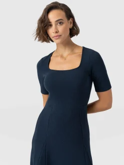 Akia Short Sleeve Dress - Navy Textured