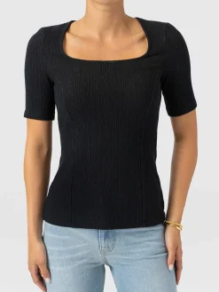 Akia Short Sleeve Tee - Black Textured
