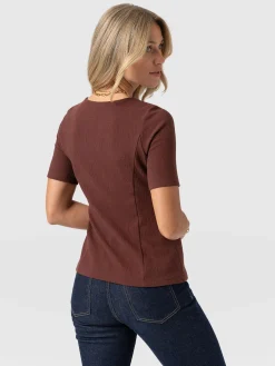 Akia Short Sleeve Tee - Maroon Textured