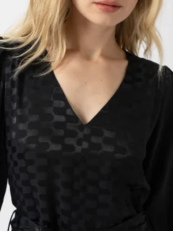 Allegra V Neck Dress - Black Jacquard