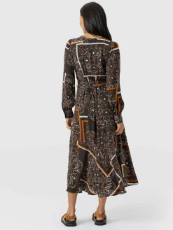 Allegra V Neck Dress - Brown Paisley