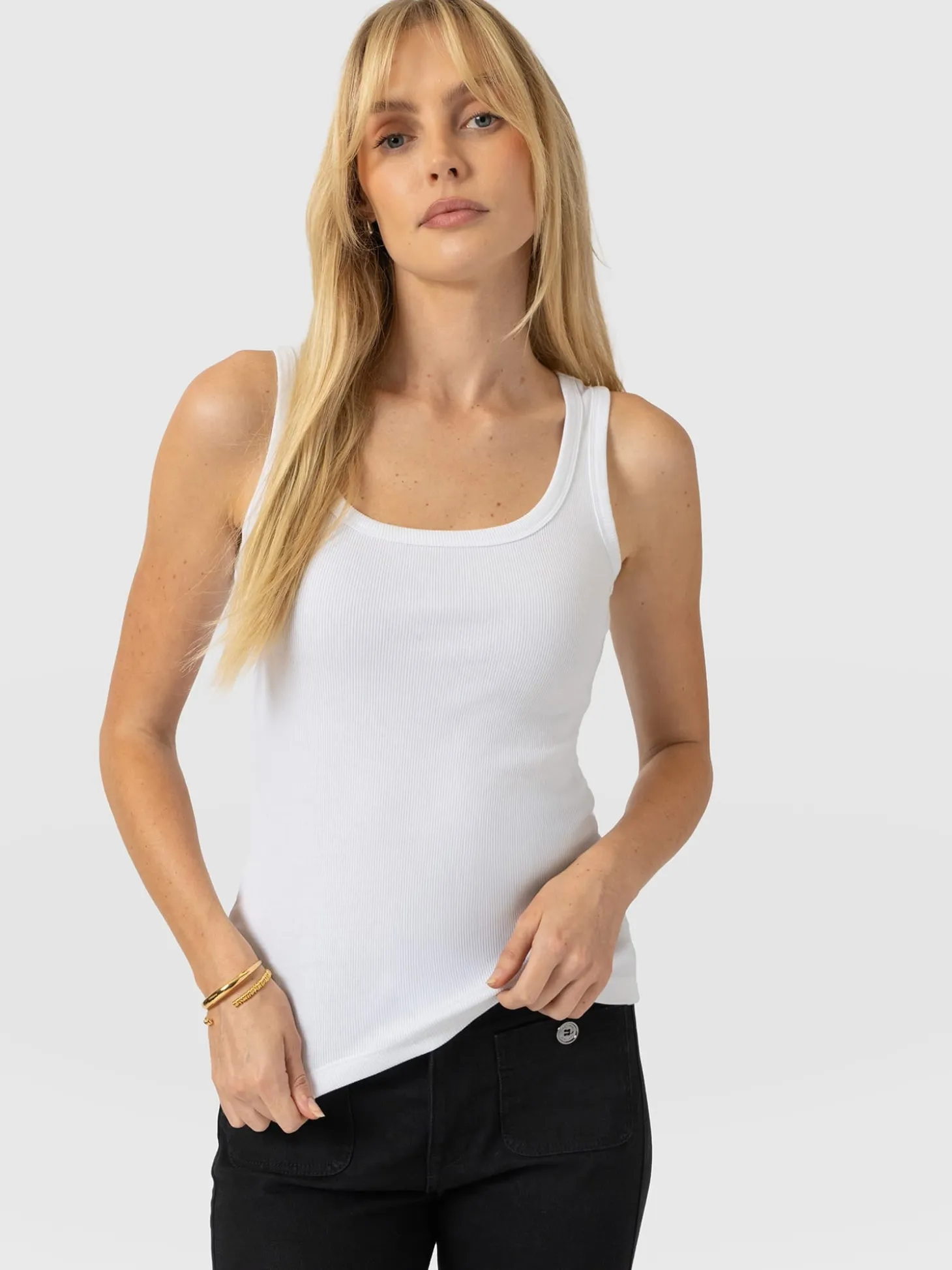 Asher Scoop Neck Vest - White