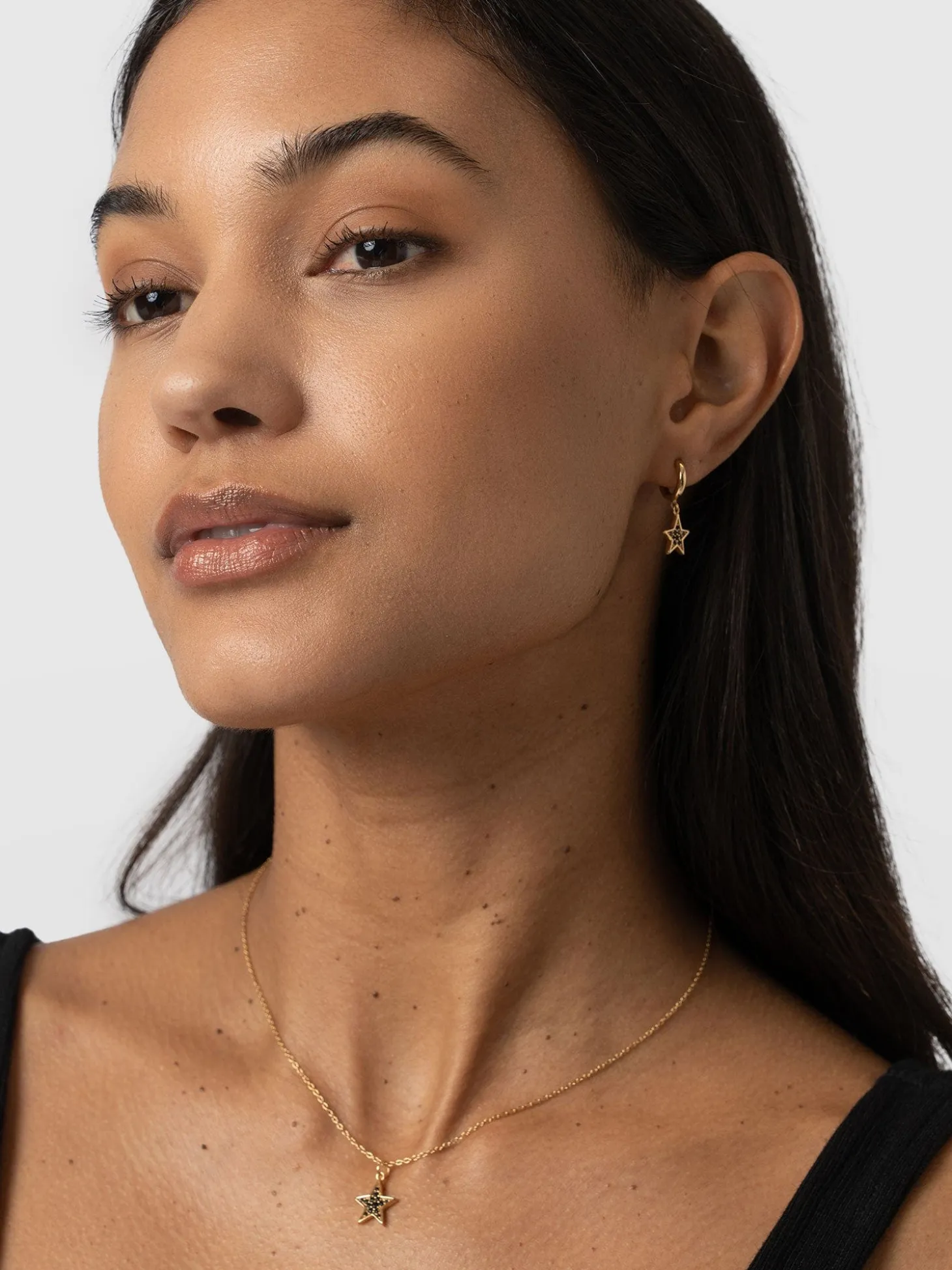Astral Star Charm Drop Huggie Earrings - Gold/Black