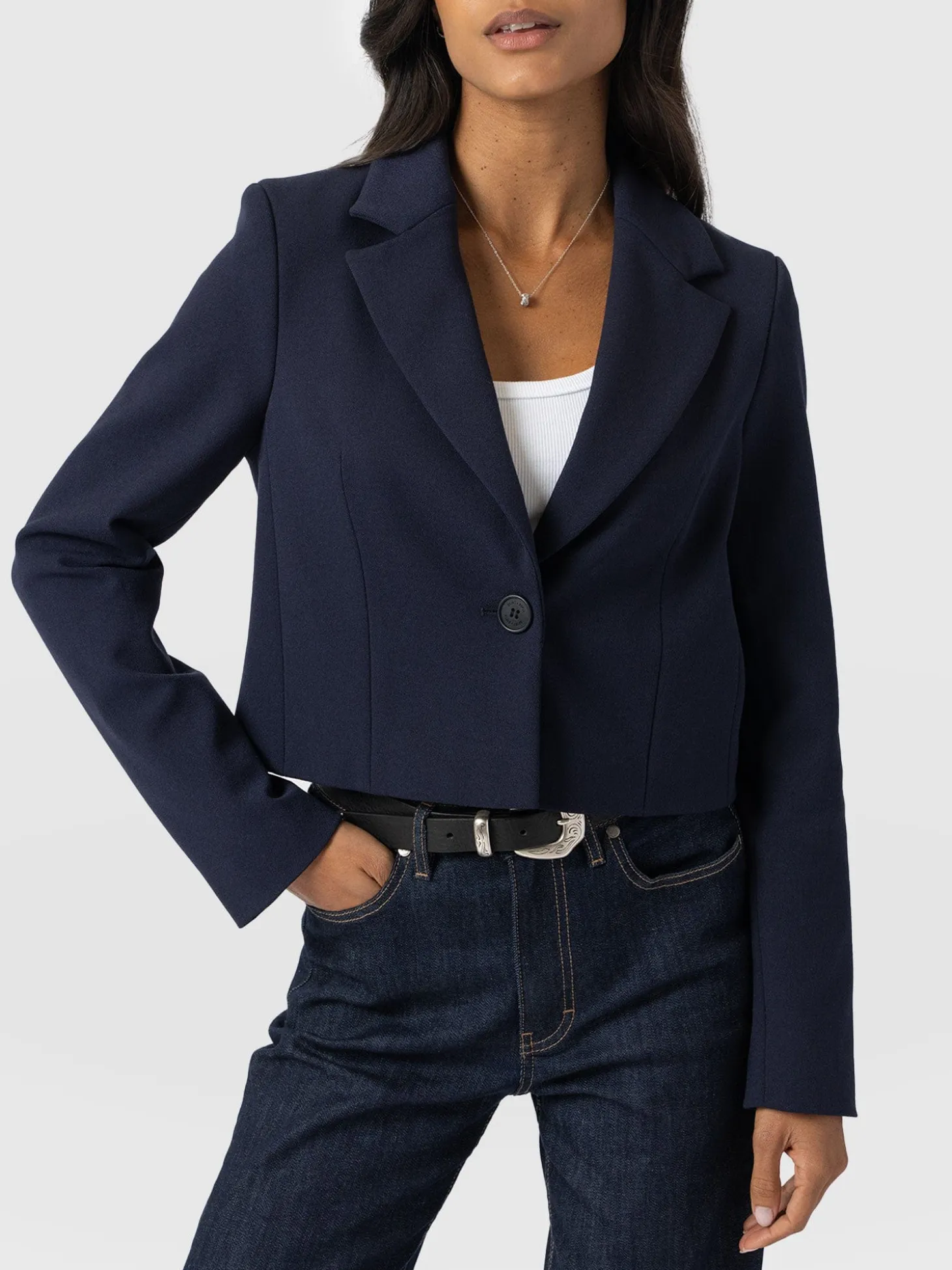 Astrid Cropped Blazer - Navy