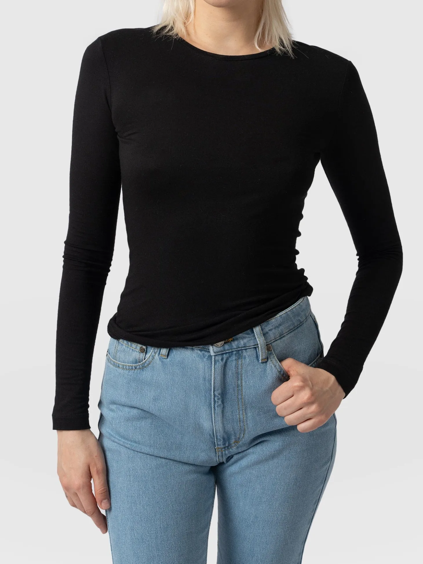 Austen Crew Neck Long Sleeve Tee - Black
