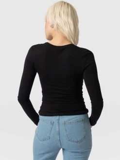 Austen Crew Neck Long Sleeve Tee - Black