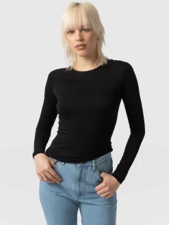 Austen Crew Neck Long Sleeve Tee - Black