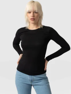 Austen Crew Neck Long Sleeve Tee - Black