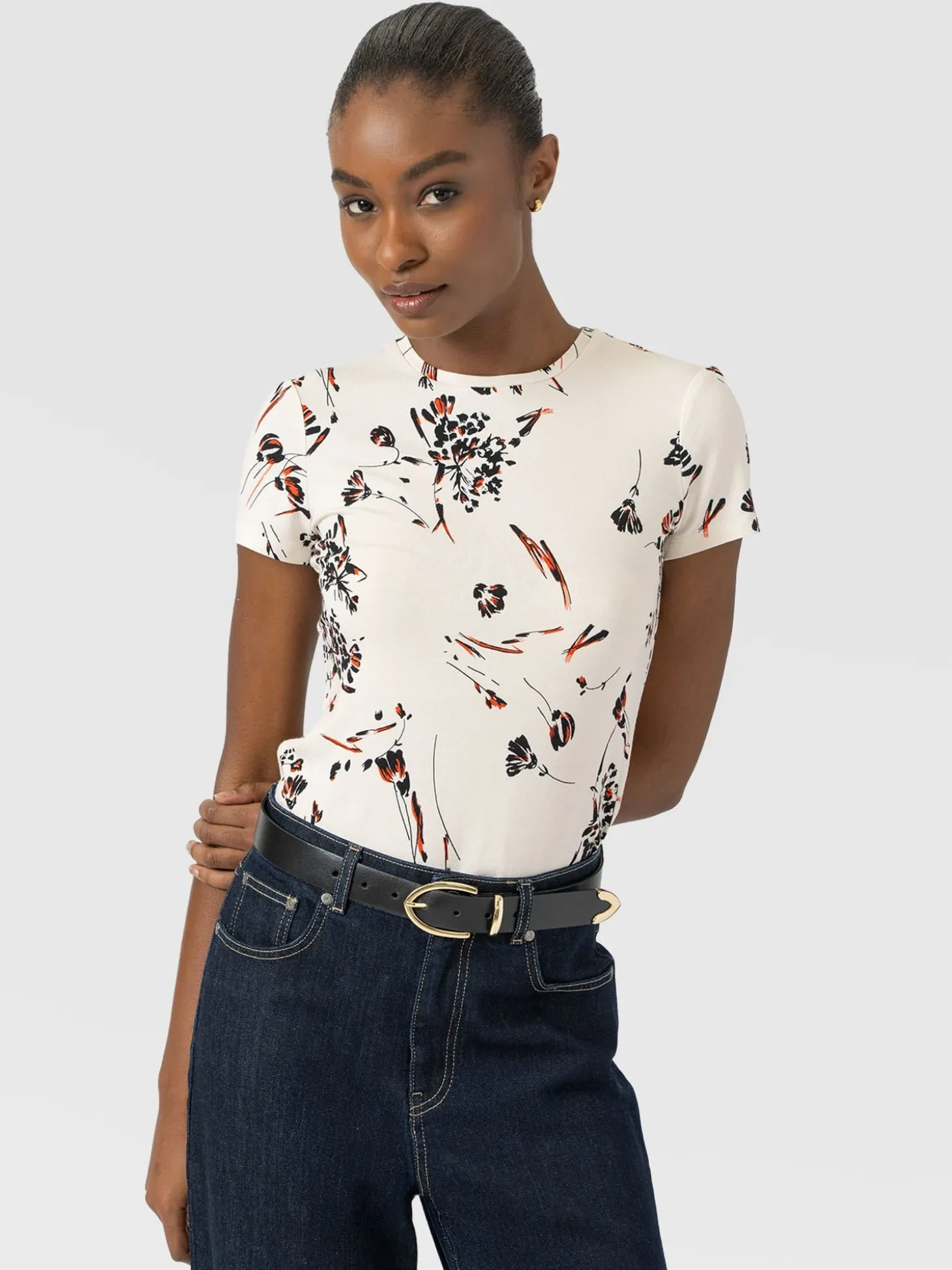 Austen Crew Neck Tee Short Sleeve - White Mist Floral