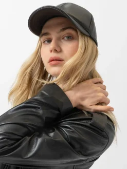 Avalon Leather Baseball Cap - Black
