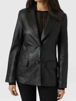 Axel Single Breasted Blazer - Black Leather