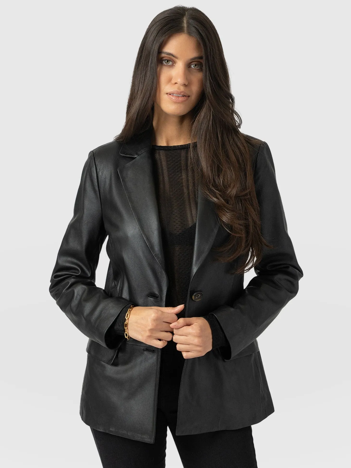 Axel Single Breasted Blazer - Black Leather