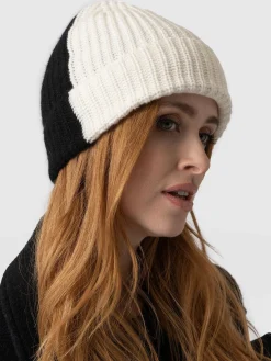 Cashmere Beanie - Cream/Black
