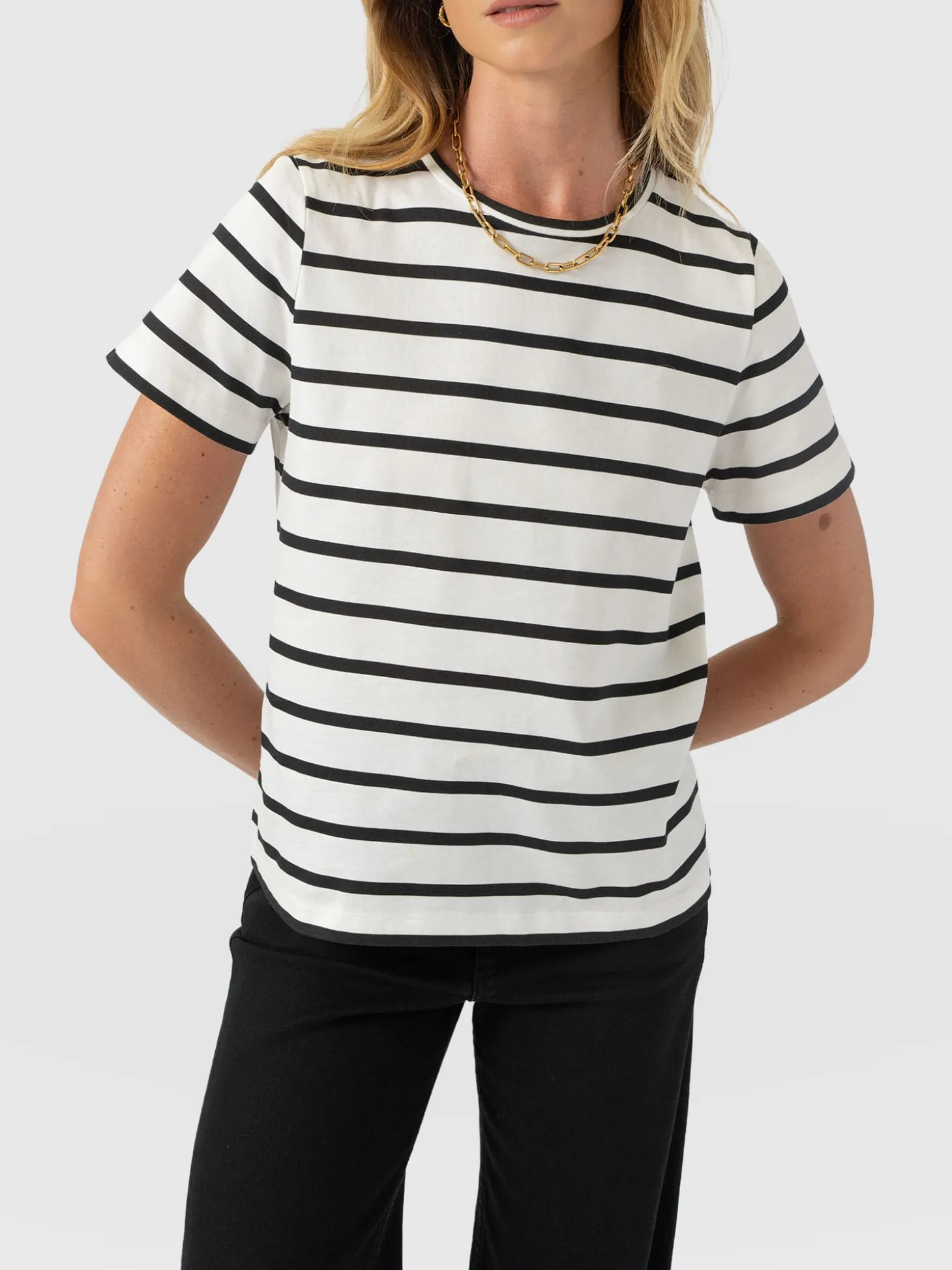 Chelsea Crew Neck Tee - Black Stripe