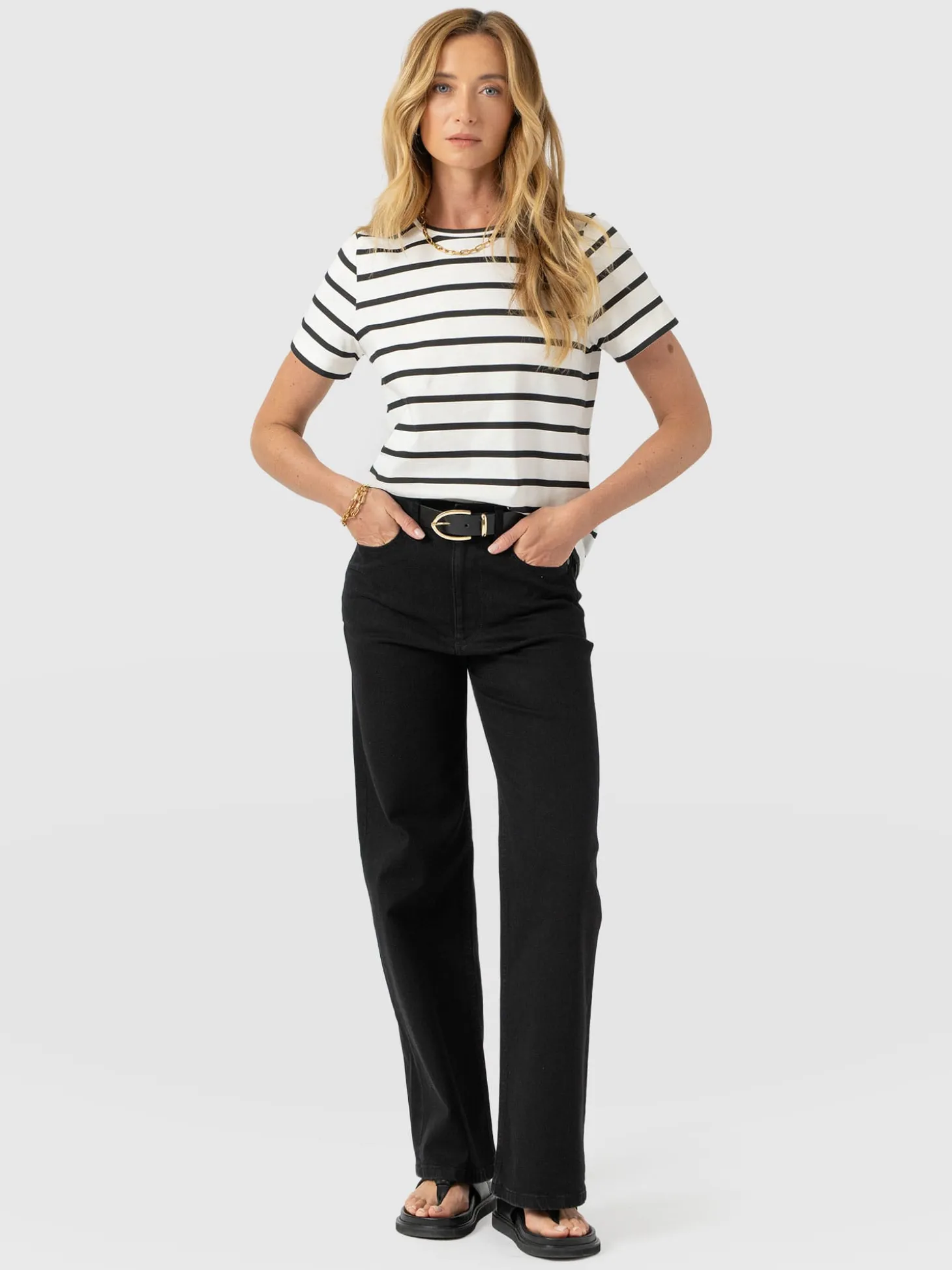 Chelsea Crew Neck Tee - Black Stripe
