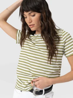 Chelsea Crew Neck Tee - Green Stripe