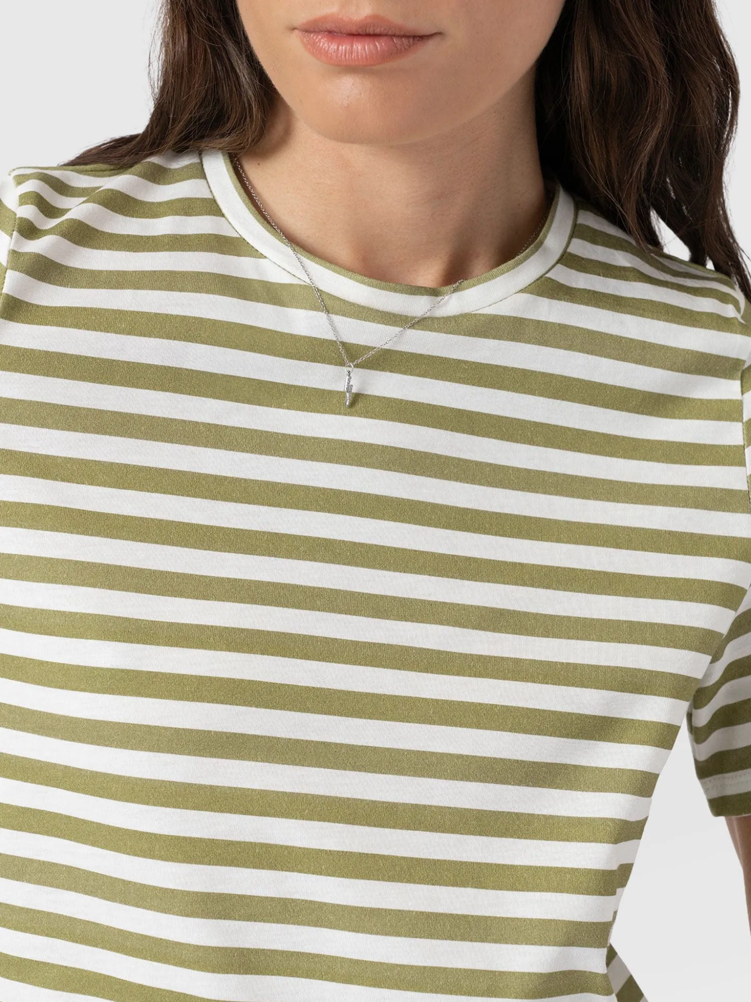 Chelsea Crew Neck Tee - Green Stripe