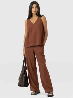 Corinne Linen Pant - Russet Brown