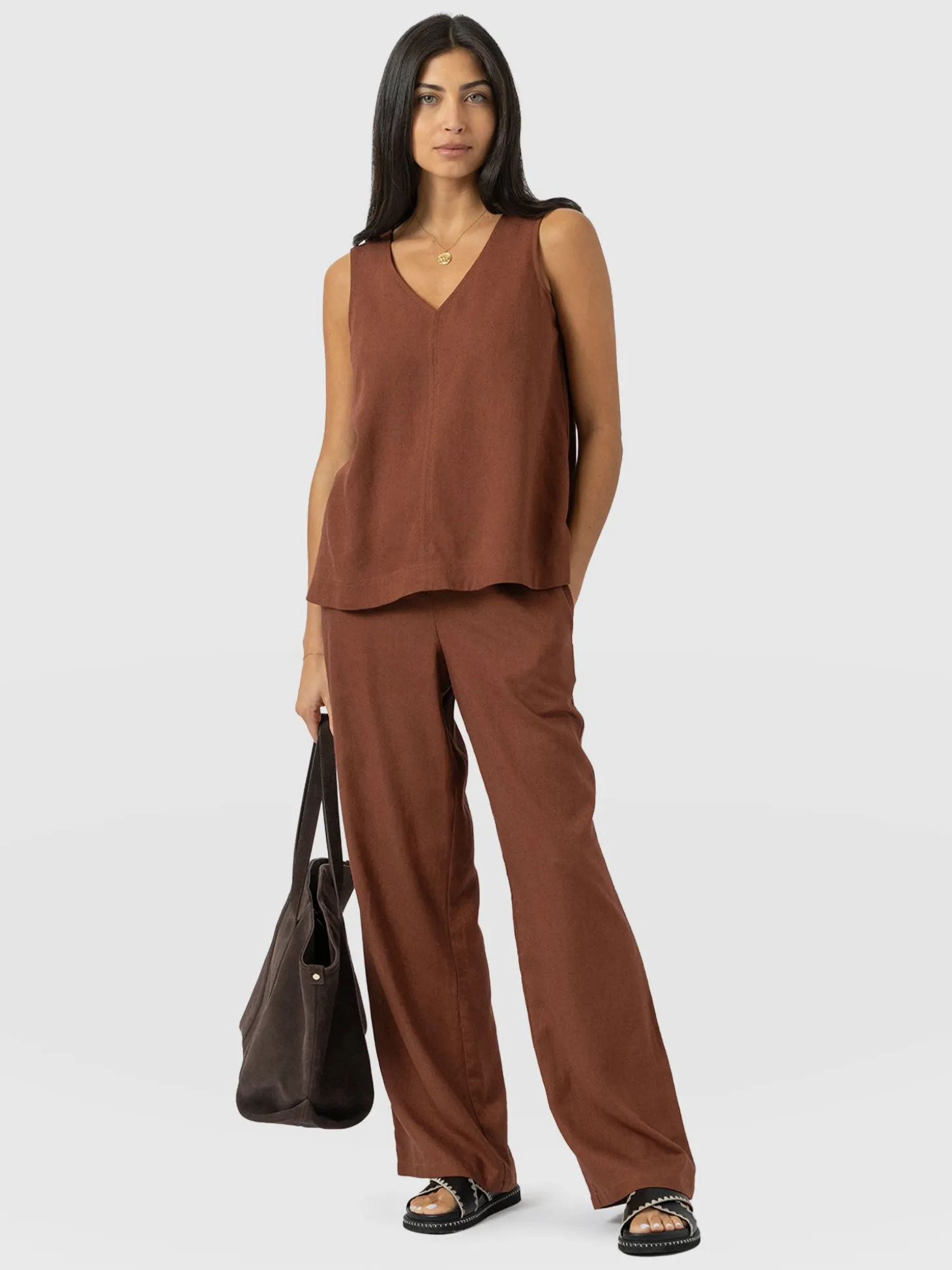 Corinne Linen Pant - Russet Brown