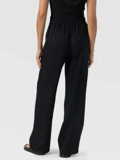 Corinne Wide Leg Linen Pant - Black