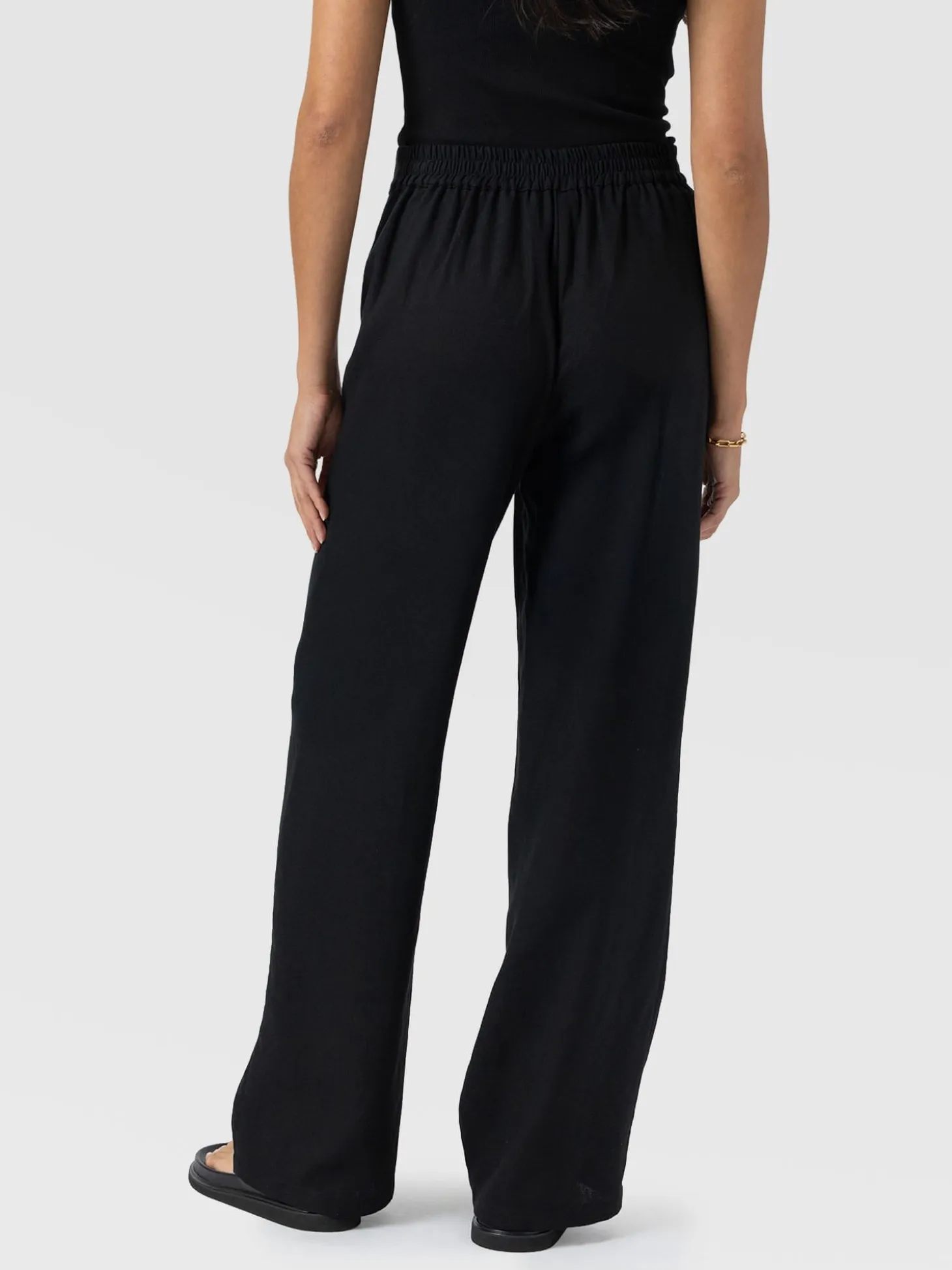 Corinne Wide Leg Linen Pant - Black