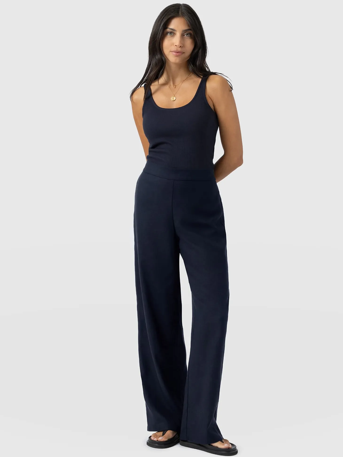 Corinne Wide Leg Linen Pant - Navy