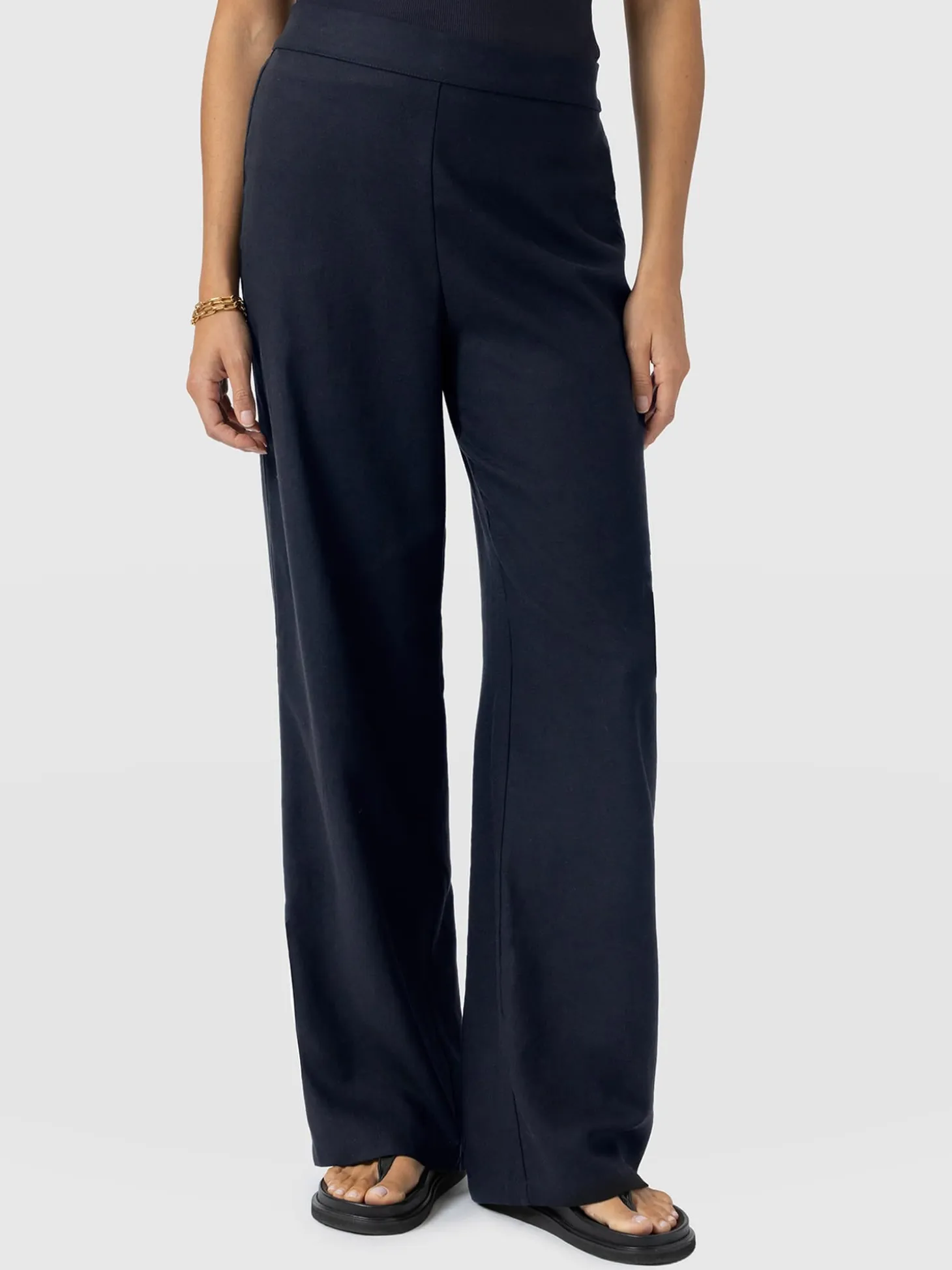 Corinne Wide Leg Linen Pant - Navy