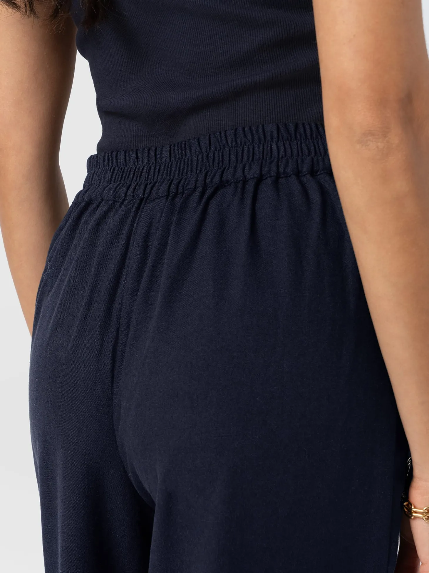 Corinne Wide Leg Linen Pant - Navy