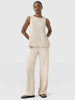 Corinne Wide Leg Linen Pant - Oatmeal
