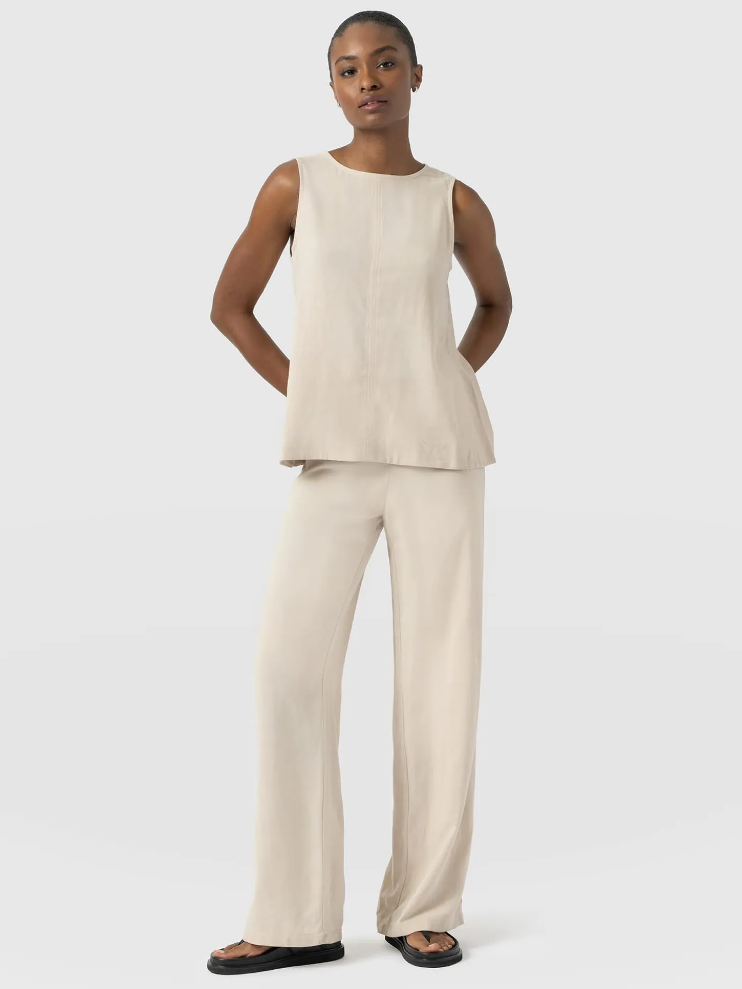 Corinne Wide Leg Linen Pant - Oatmeal