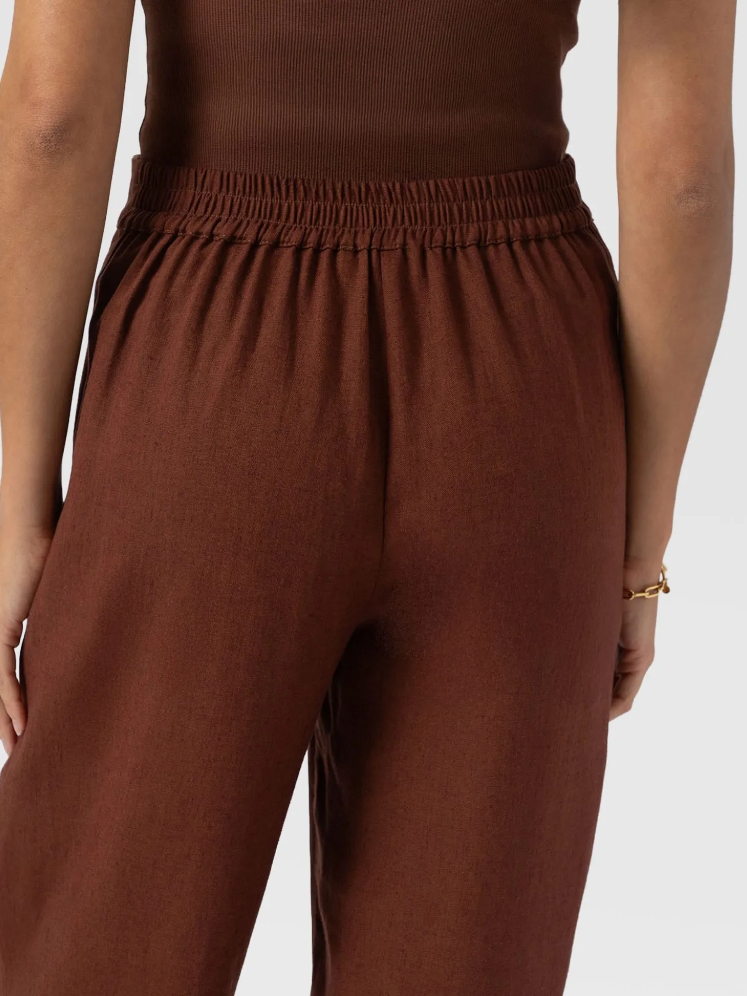 Corinne Wide Leg Linen Pant - Russet Brown