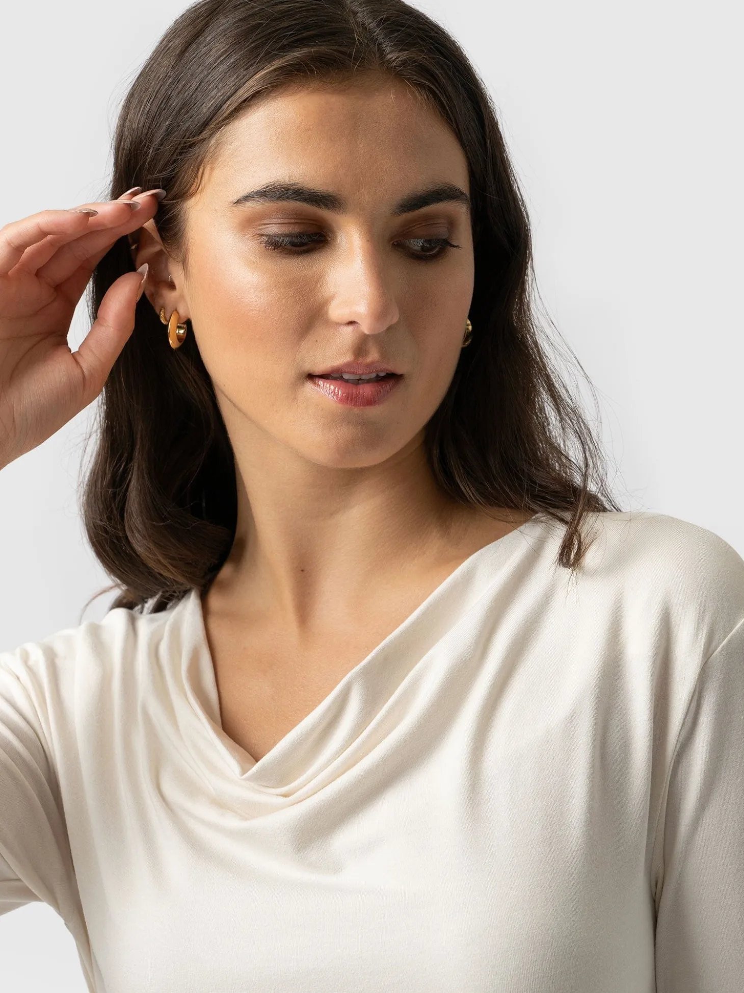 Cowl Neck Tee Long Sleeve - Cream