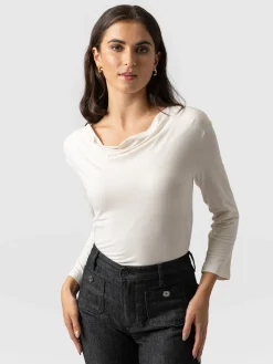 Cowl Neck Tee Long Sleeve - Cream