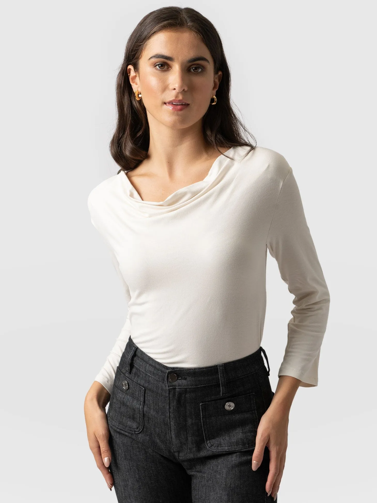 Cowl Neck Tee Long Sleeve - Cream