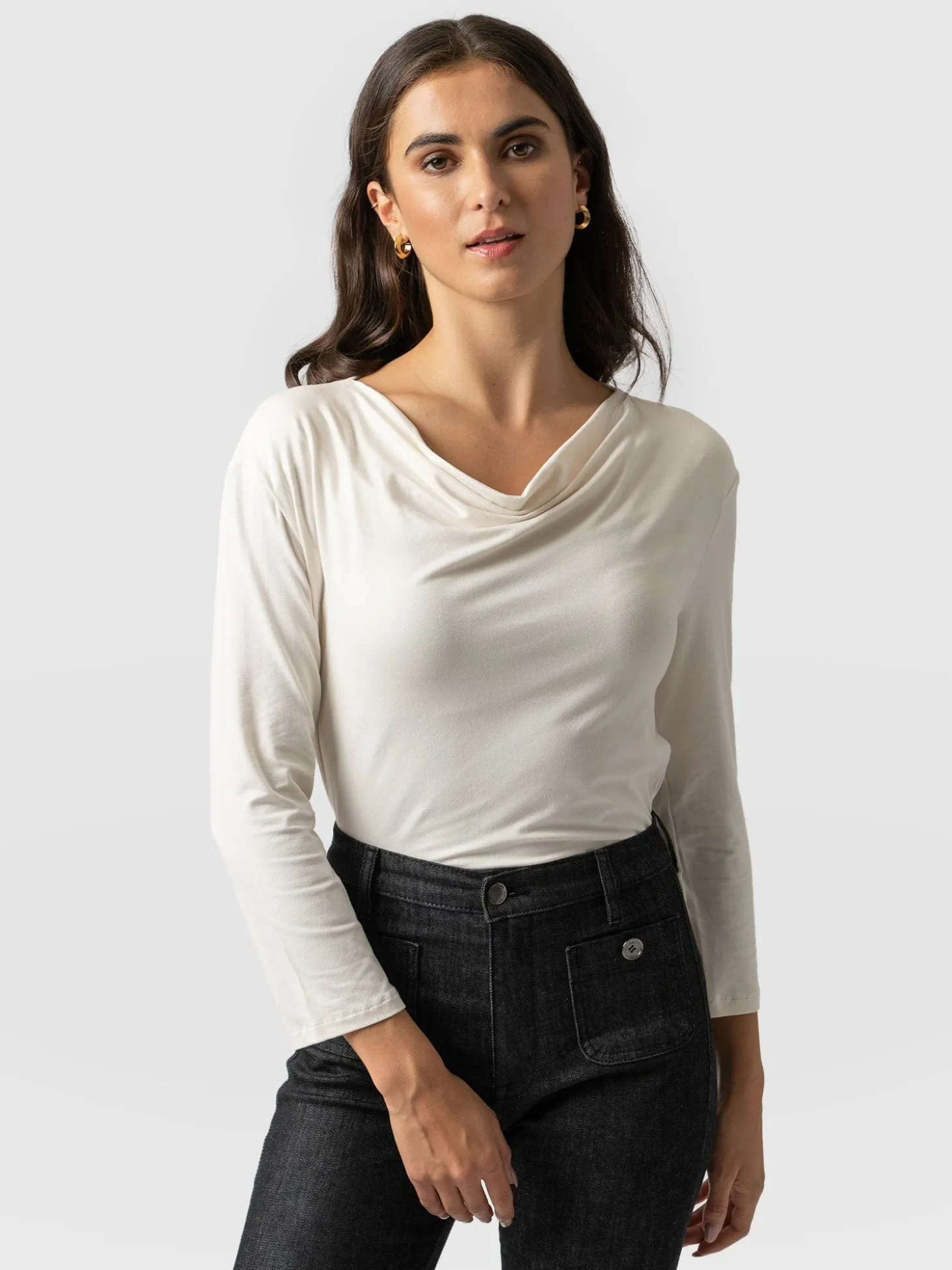 Cowl Neck Tee Long Sleeve - Cream