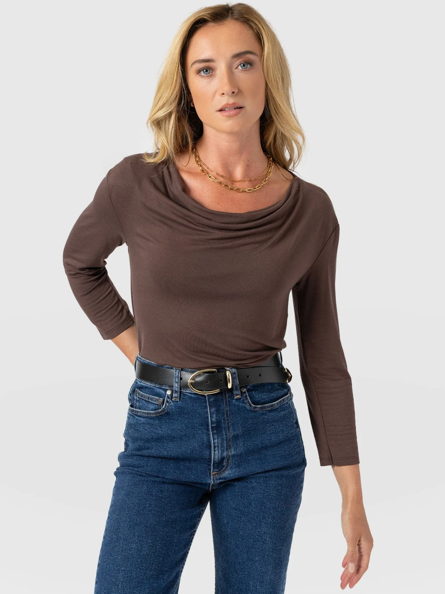 Cowl Neck Tee Long Sleeve - Maroon