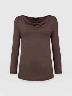 Cowl Neck Tee Long Sleeve - Maroon