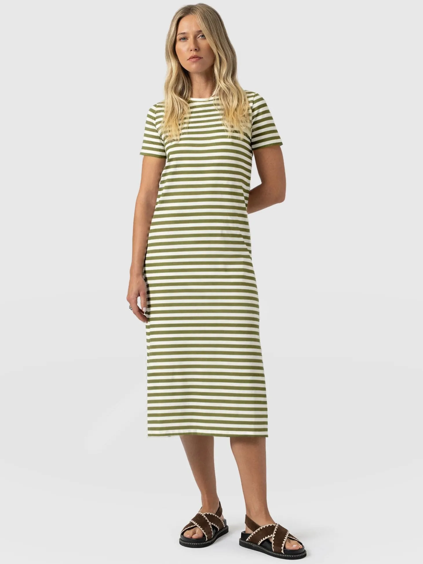 Easy T - Shirt Midi Dress - Green Stripe