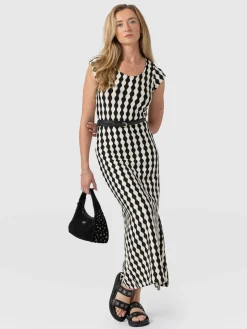 Elise Scoop Neck Midaxi Dress - Black/Cream