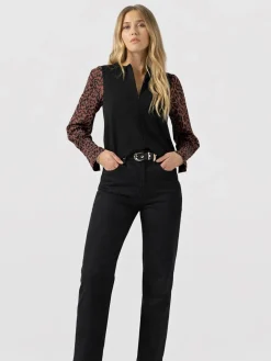 Ella Zip Up Top - Brown Leopard