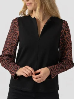 Ella Zip Up Top - Brown Leopard