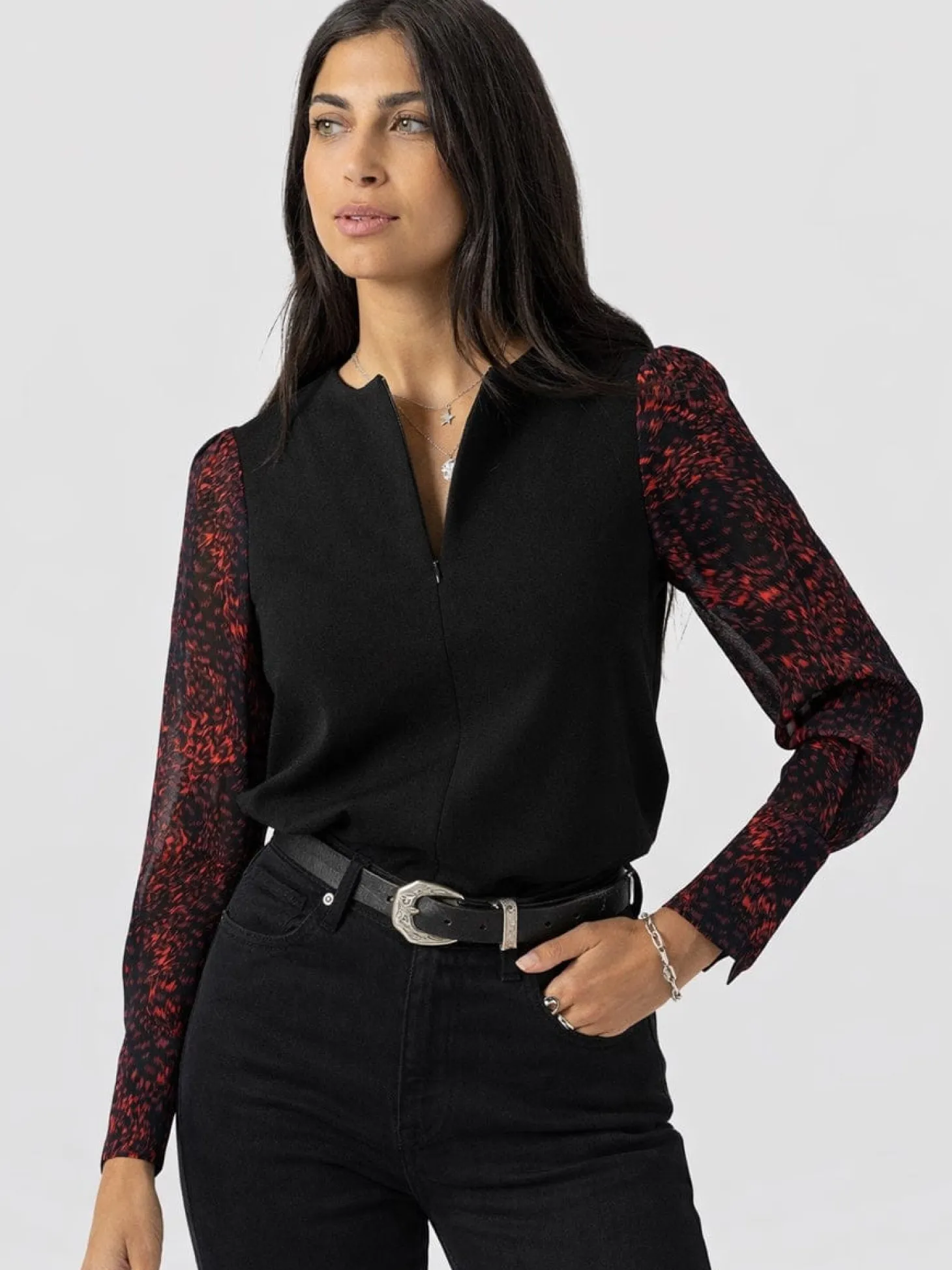 Ella Zip Up Top - Red Fade Spot