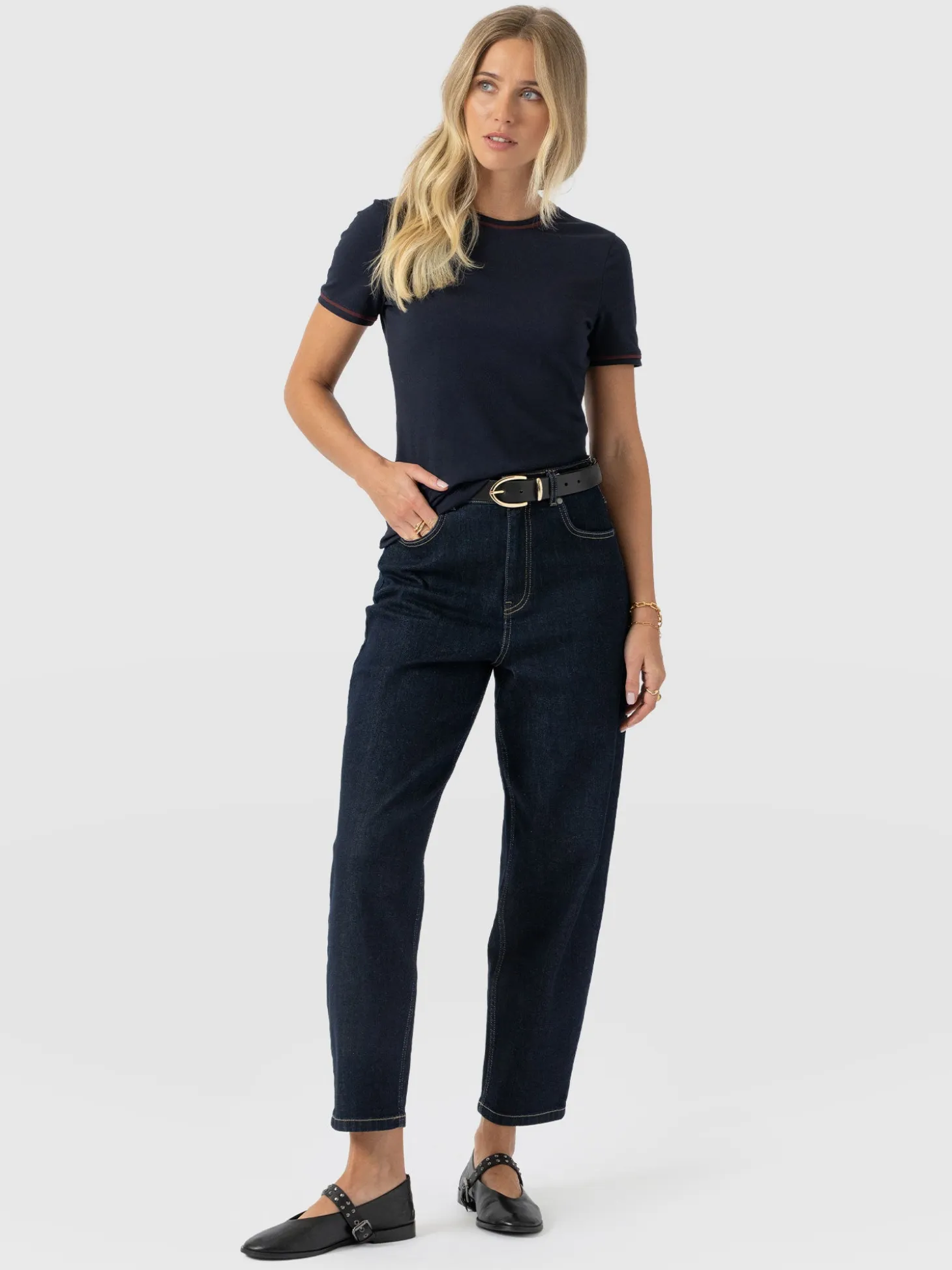 Ellen Piping Tee - Navy