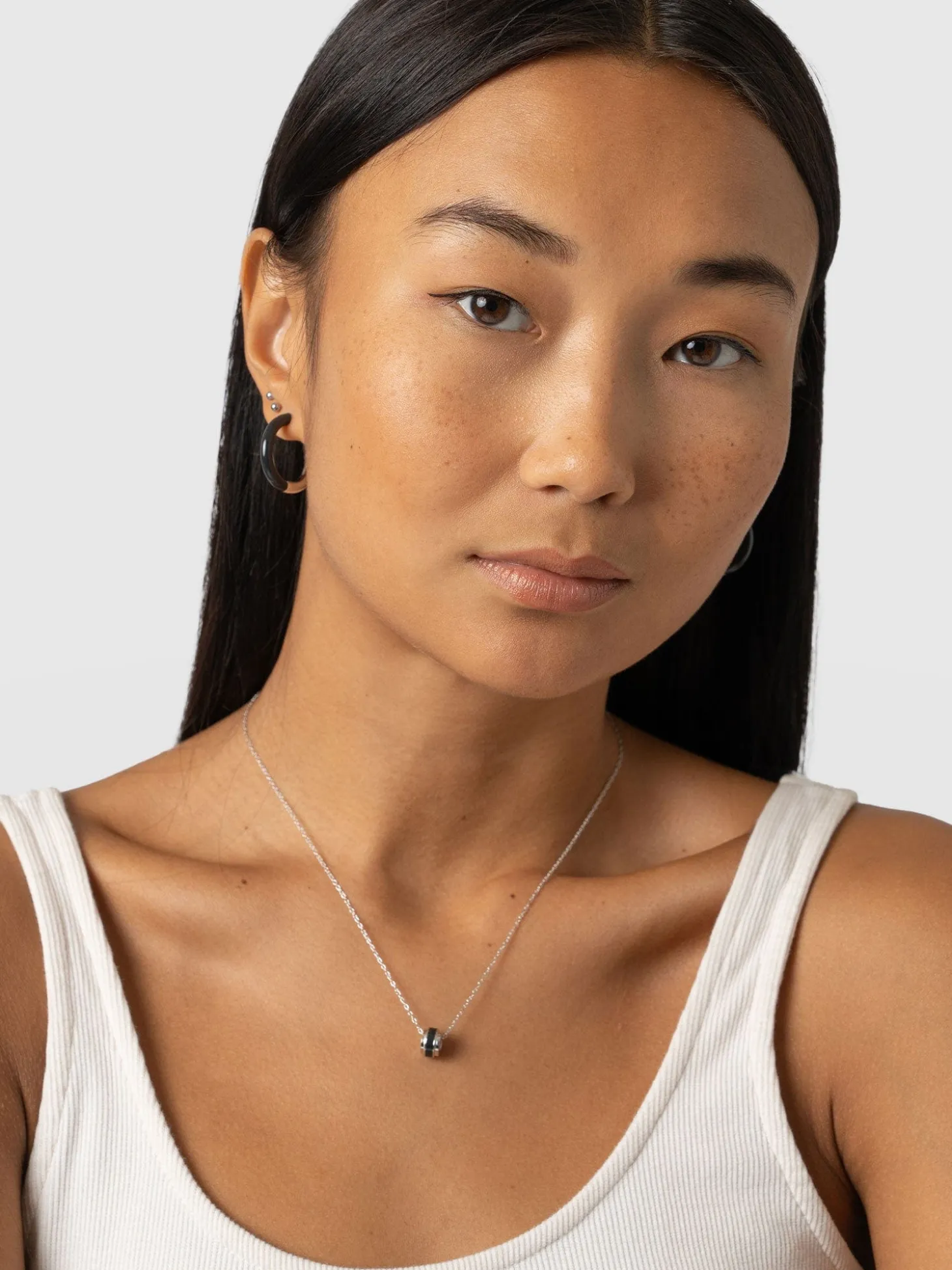 Enamel Hoop Earrings - Silver/Black