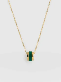Enamel Stripe Charm Necklace - Gold/Green