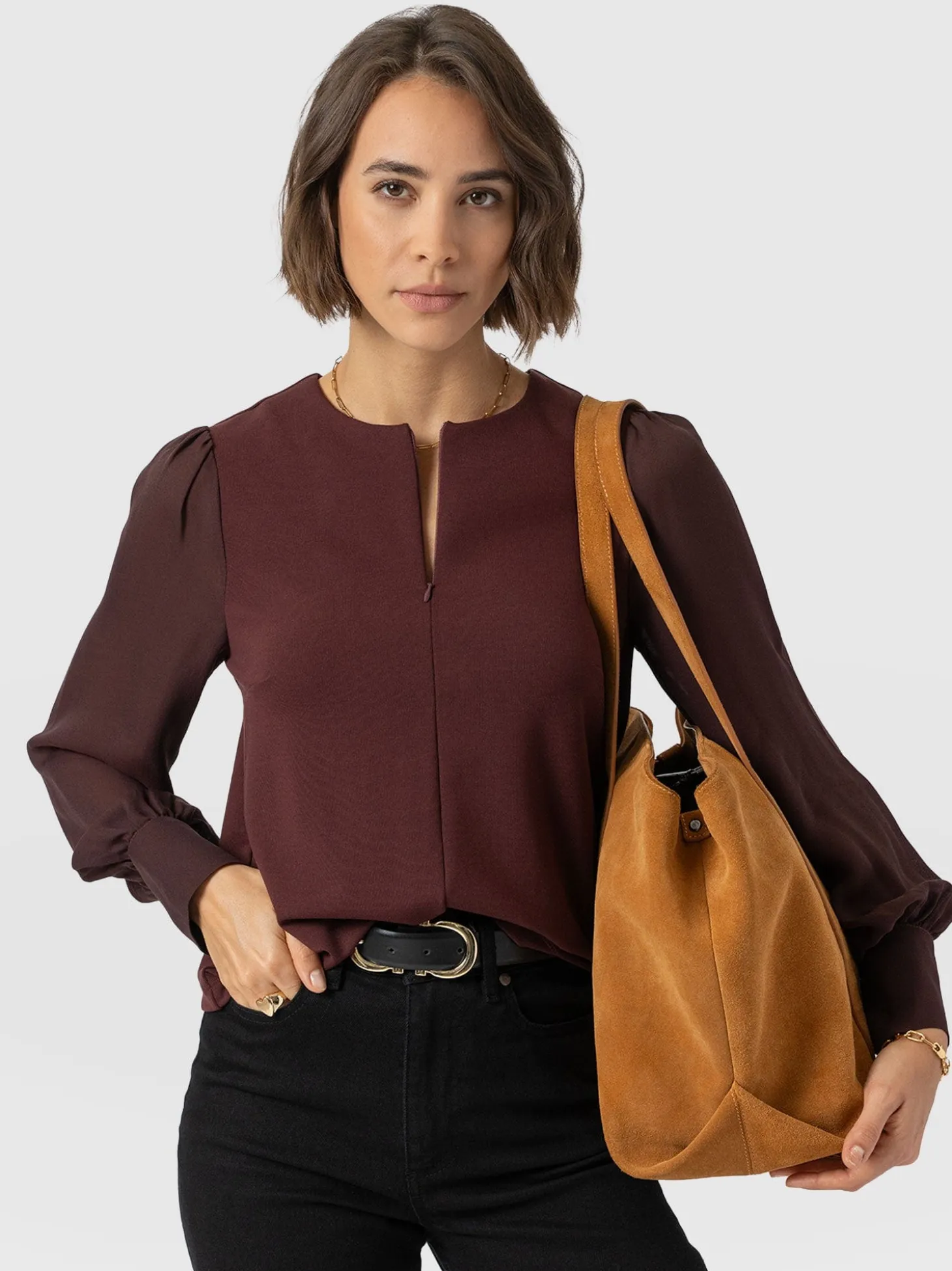 Esme Zip Up Top - Maroon