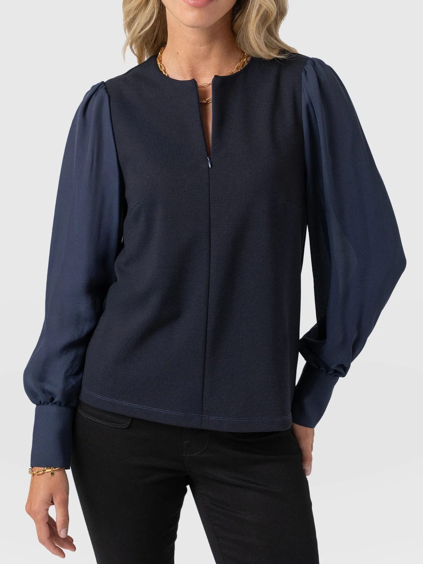 Esme Zip Up Top - Navy